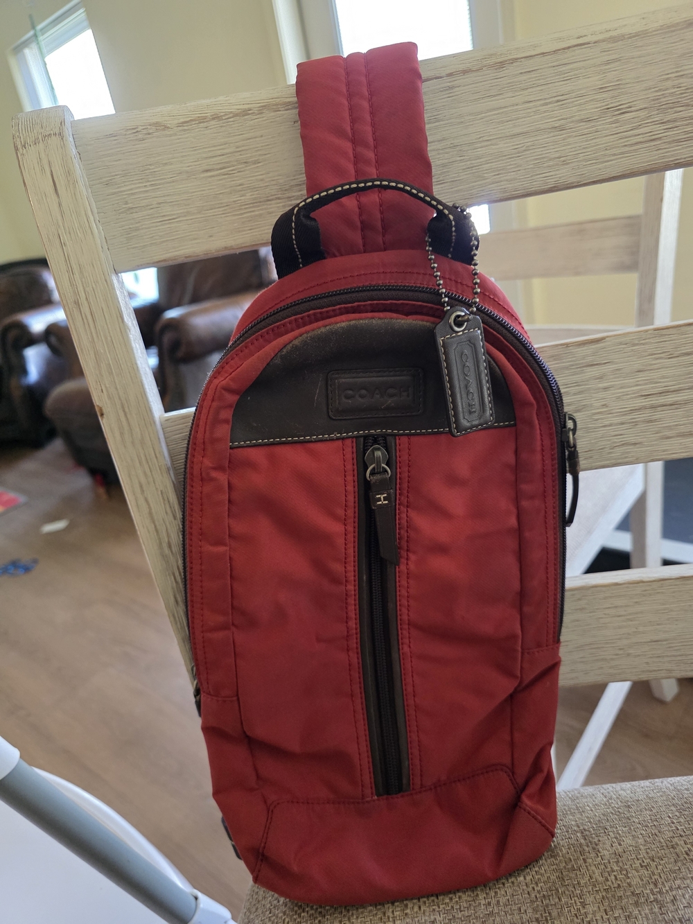 Coach Red Men’s Sling Bag with Brown Trim